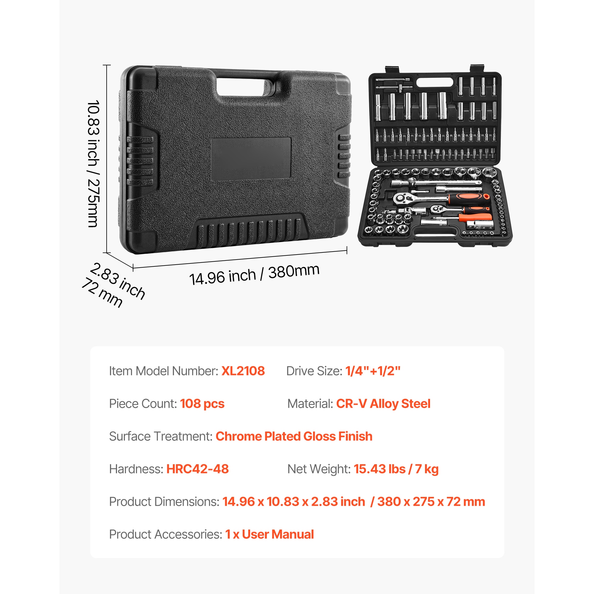 Socket Set And Ratchet Kit In Storage Case For Mechanic Repairs_voghion.com